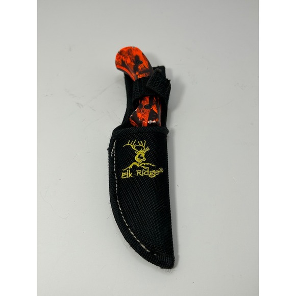 Elk Ridge Orange Camo Fixed Blade Knife Tom Anderson Design 440 Stainless Sheath - Picture 2 of 10